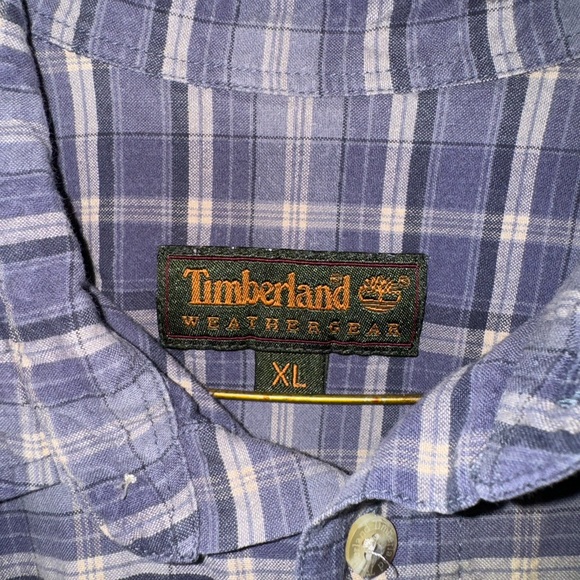 Timberland Vintage Men’s Plaid Long Sleeve Button Down Size XL Blue White Plaid - Picture 3 of 5